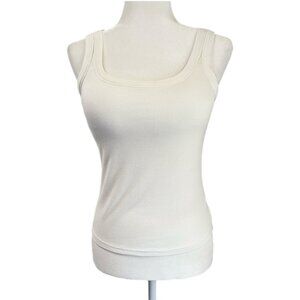 Temu Women's Sport Tank Top M White Ribbed Padded Shelf Bra Slim Fit Scoop